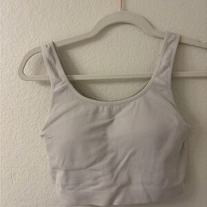 Ribbed Scoop Neck Crop Tank - White